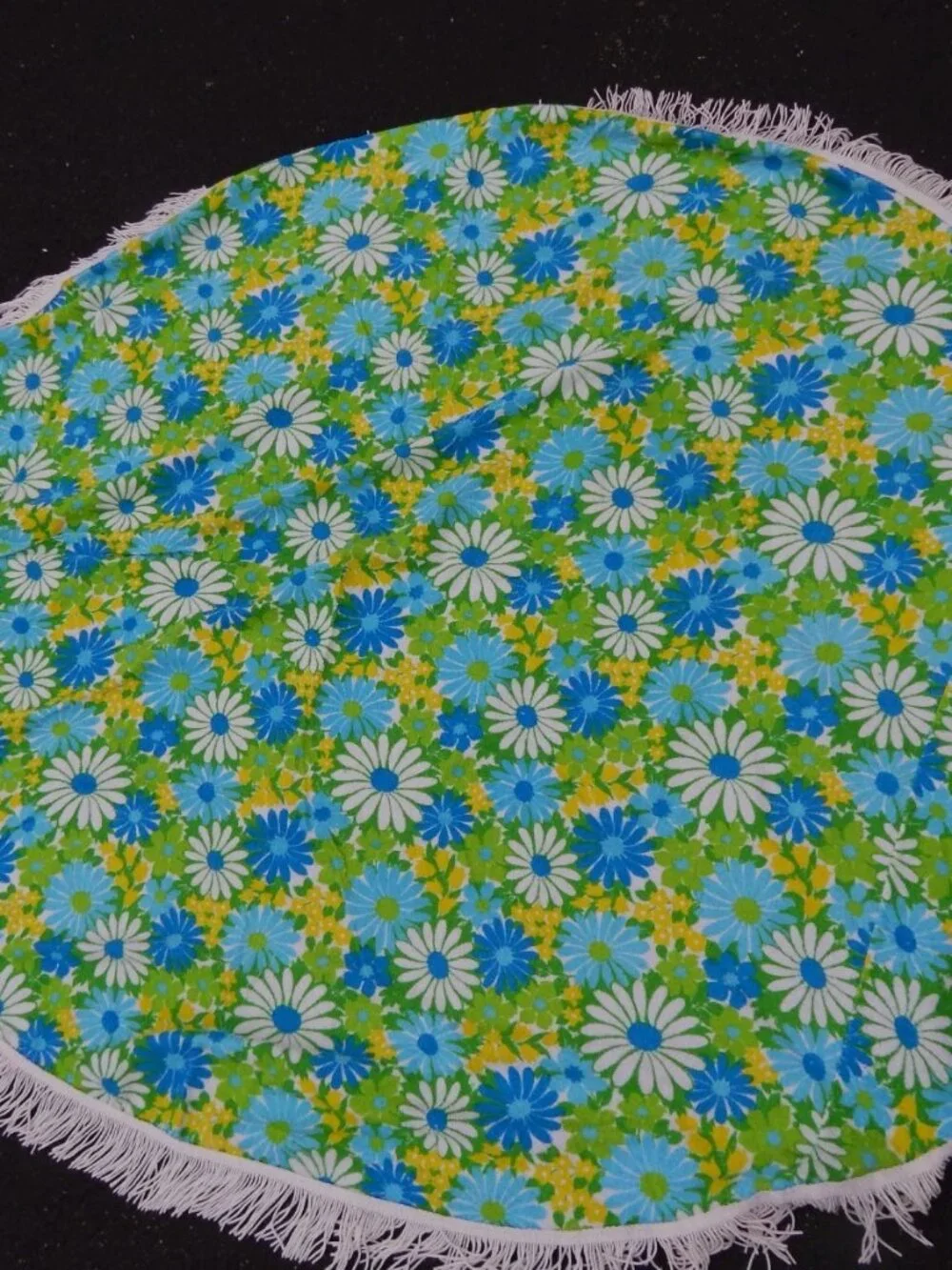 Vintage Flower Power FRINGED Floral Retro Hippie Tablecloth 60